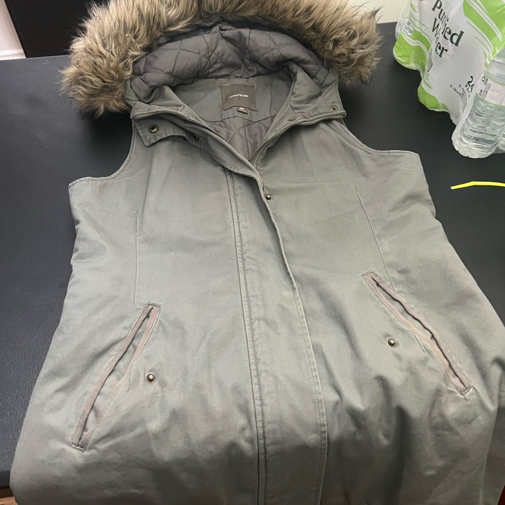 Maurices Olive Vest with Fur Trim